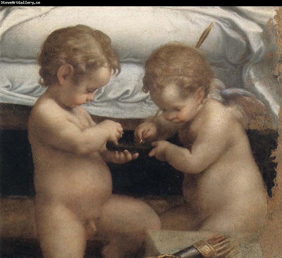 Correggio Danae,Detail of the two cupids